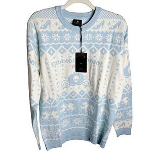 Disney Princess Box Lunch White & Blue Cinderella Sweater Size Small Christmas